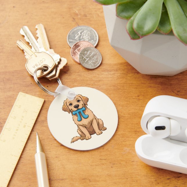 Pi Day Dog With Pi Symbol | Cute Pi Math Keychain (Desk)