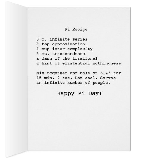 Pi Day for Wife, Funny, Recipe for Pi (Inside (Right))