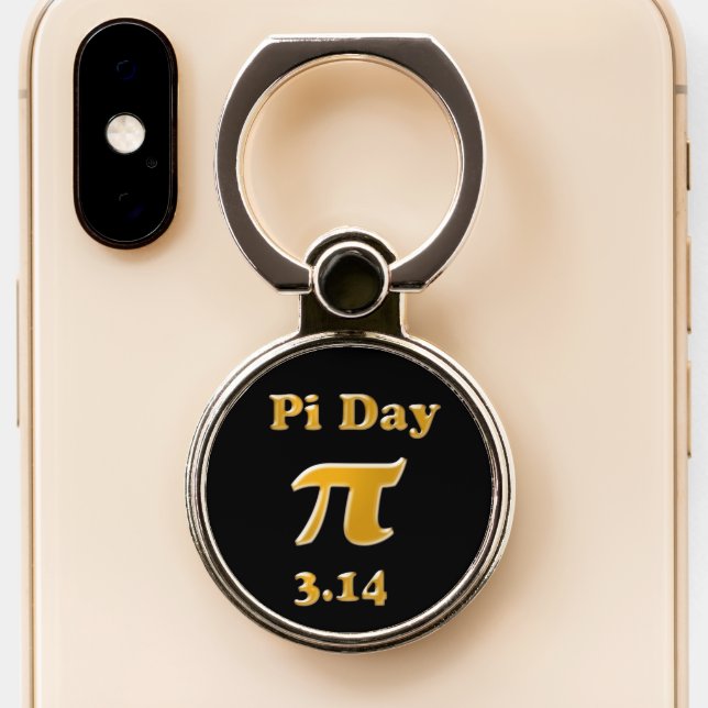 Pi Day Gold on Black Phone Ring Stand (Close Up)