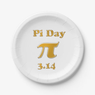 Pi Day Gold on White Paper Plates