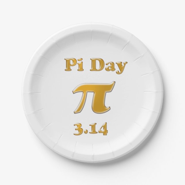 Pi Day Gold on White Paper Plates (Front)