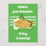 Pi Day Green Apple Pie Cartoon Character Numbers Postcard