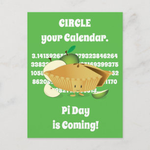 Pi Day Green Apple Pie Cartoon Character Numbers Postcard