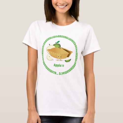 Pi Day Green Apple Pie Cartoon Character Numbers T_Shirt