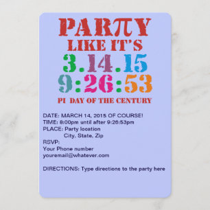 Pi day invitation 2015 party like 3.14.15 9:26:53