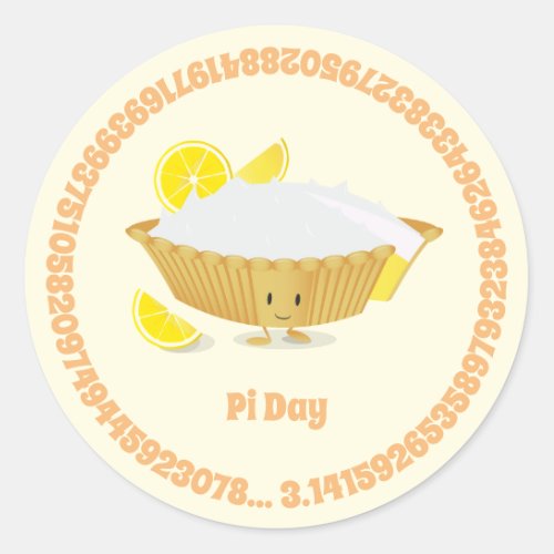 Pi Day Lemon Meringue Pie Cartoon Character Classic Round Sticker