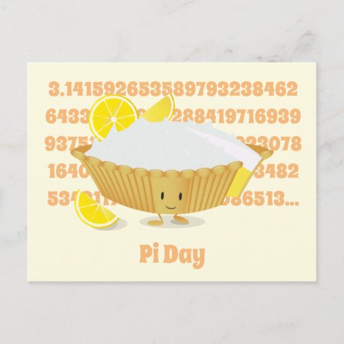 Pi Day Lemon Meringue Pie Cartoon Character Postcard