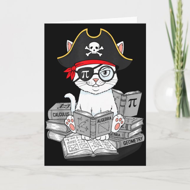 Pi Day Math Cat Nerd Math Pirate Teacher Student A Card (Front)