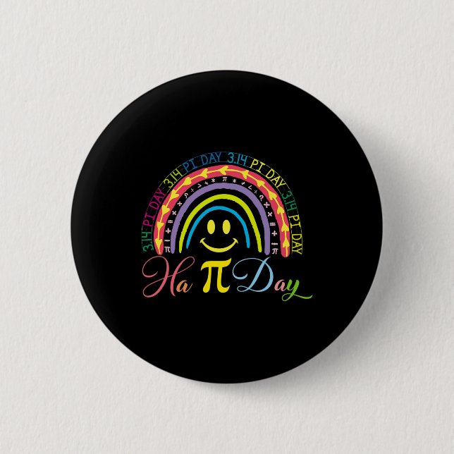 Pi Day Math Number Rainbow Happy Pi Day Fun Smile  Button (Front)