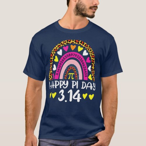 Pi Day Math Teacher Leopard Boho Rainbow Pi Day 20 T_Shirt