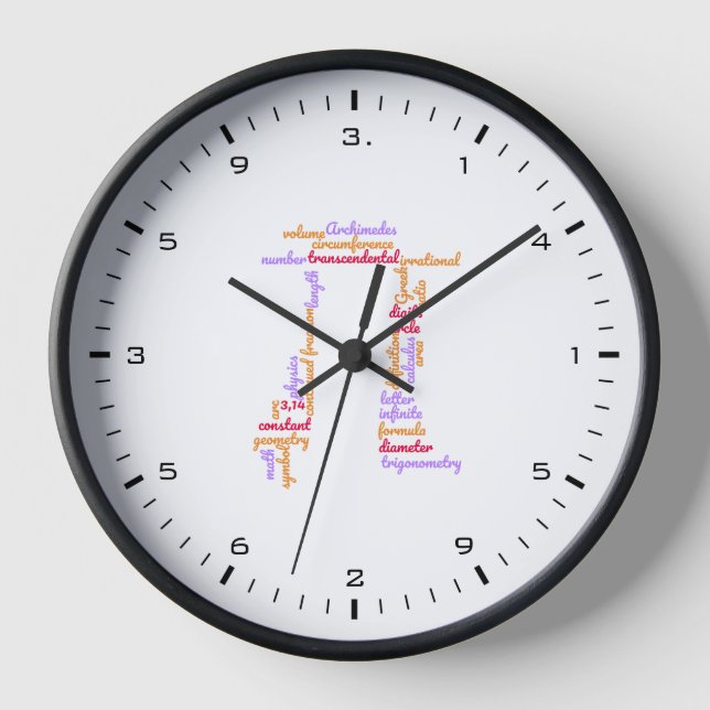 Pi Day Math Word Cloud Black Digits Clock (Front)