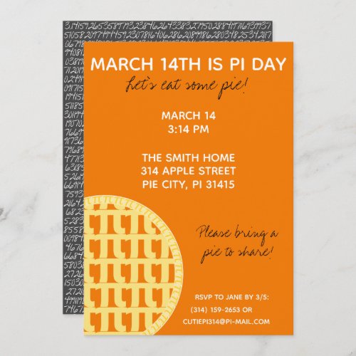 Pi Day Party Invitation w Pi Digits on Back