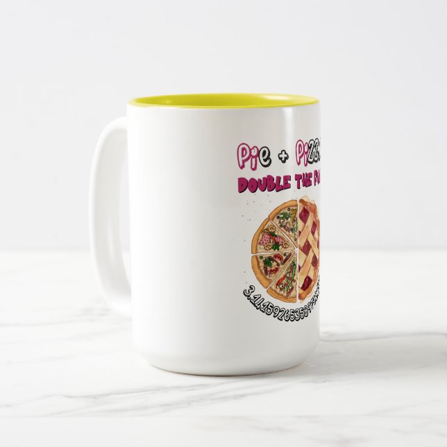 PI DAY Pie and Pizza Fusion Funny Meme!  Two-Tone Coffee Mug (Front Left)