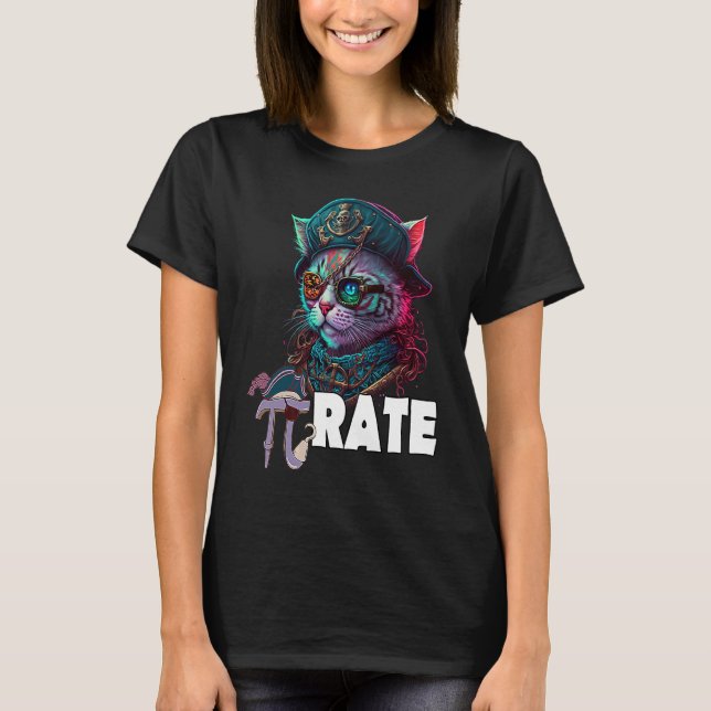 Pi Day Pirate Cat 3 14  Math Science Teacher Pi Ra T-Shirt (Front)