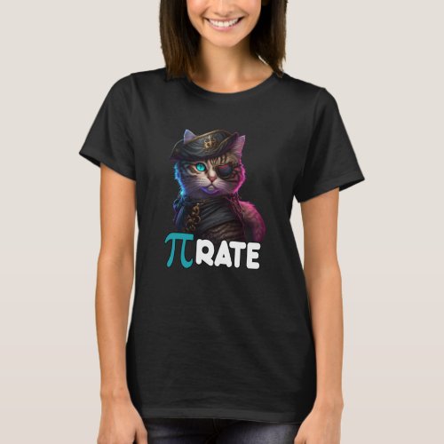 Pi Day Pirate Cat Math Science Teacher Pi Rate 3 1 T_Shirt