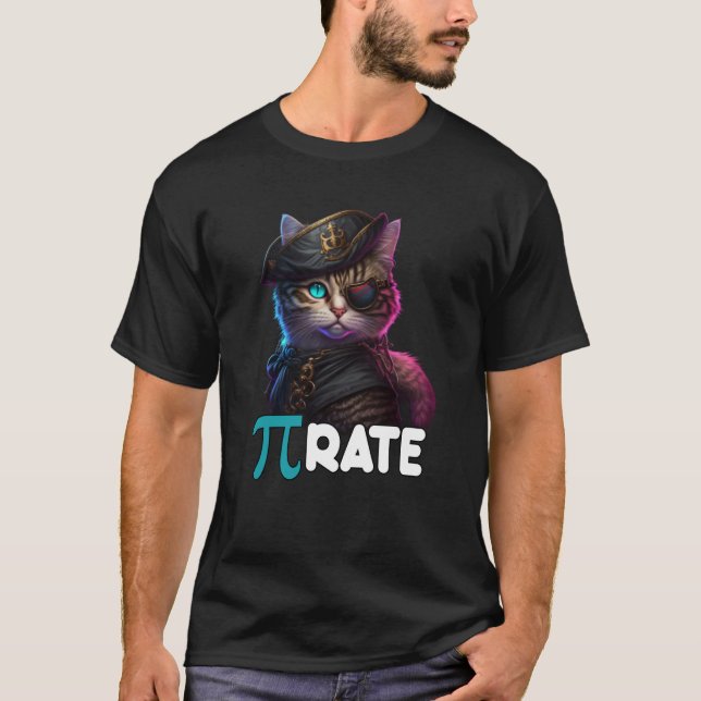 Pi Day Pirate Cat Math Science Teacher Pi Rate 3 1 T-Shirt (Front)