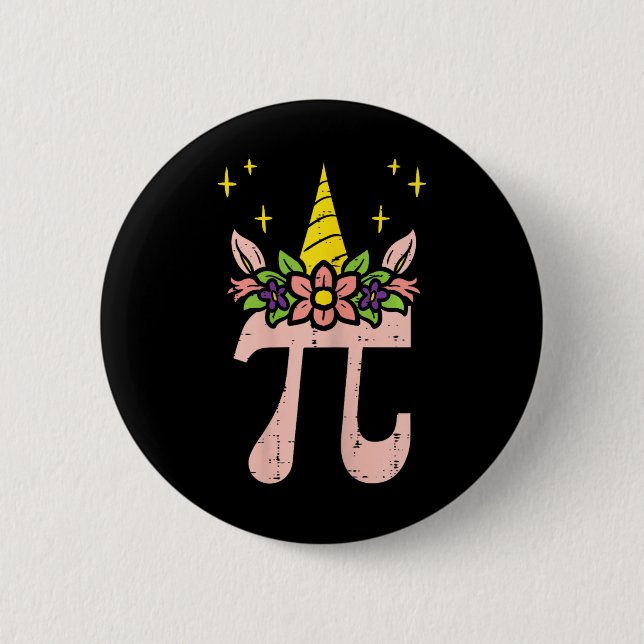 Pi Day Symbol Unicorn Head Cute 314 Math Pun Geek  Button (Front)