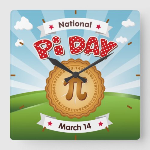 Pi Day Time Holiday  Square Wall Clock