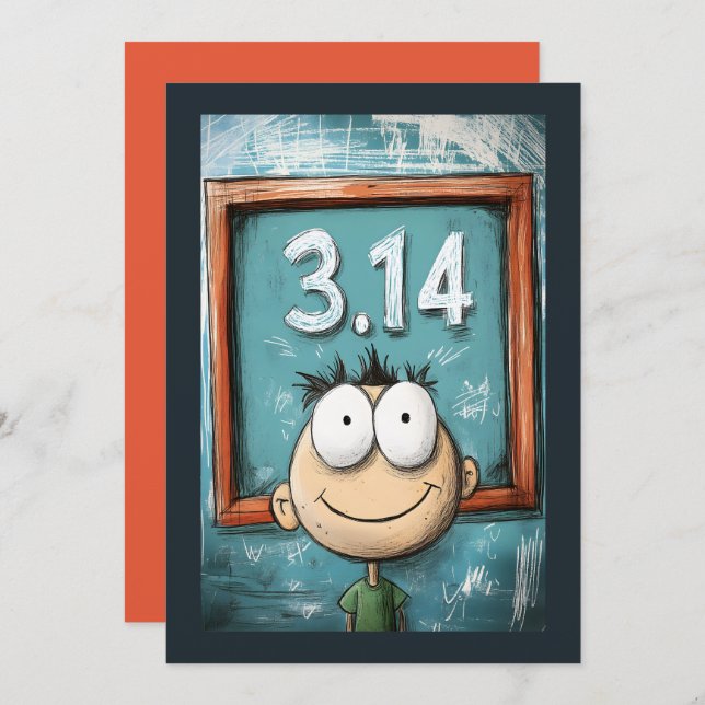 Pi Day Whimsy Big-Eyed Cartoon Character Invitation (Front/Back)