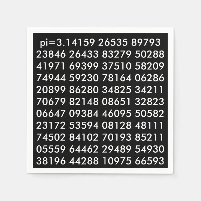pi Digits Math Love pi= 3.14159 pi Day black white Napkins (Front)