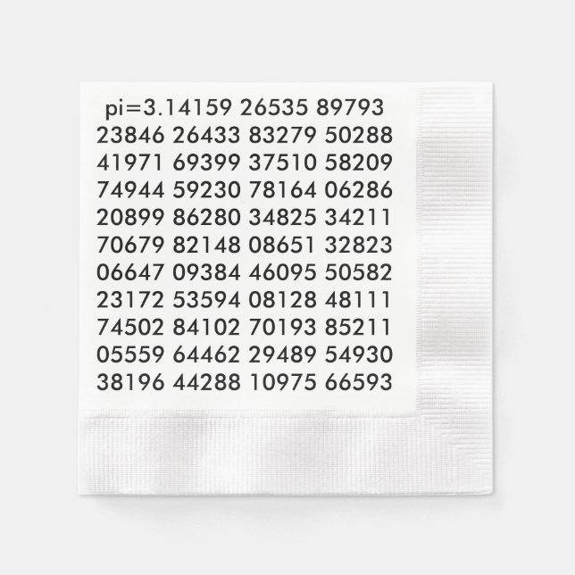 pi Digits Math Love pi= 3.14159 pi Day black white Paper Napkins (Front)