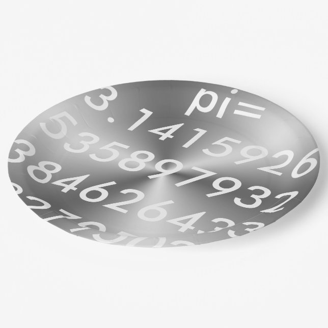 pi Digits pi= 3.14159 pi Day Shiny Metallic Silver Paper Plates (Angled)