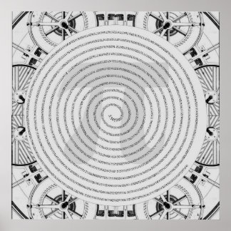 Pi in a Spiral to 2,210 Digits in Gray Poster