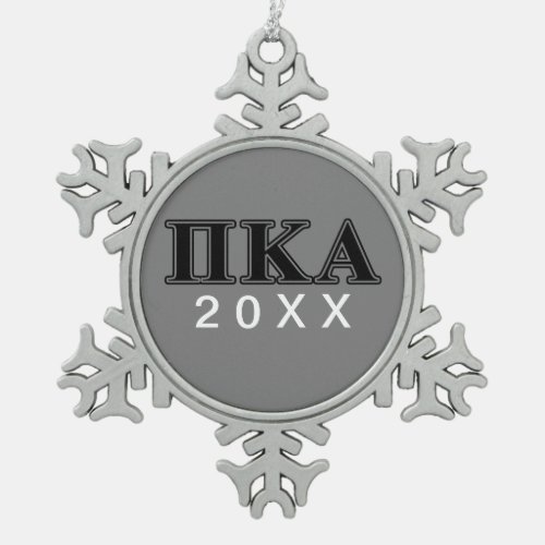 Pi Kappa Alpha Black Letters Snowflake Pewter Christmas Ornament