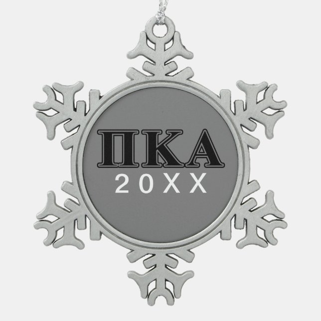 Pi Kappa Alpha Black Letters Snowflake Pewter Christmas Ornament (Front)