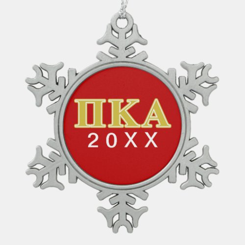Pi Kappa Alpha Gold Letters Snowflake Pewter Christmas Ornament