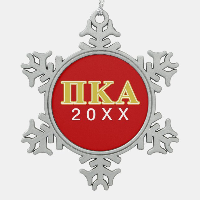 Pi Kappa Alpha Gold Letters Snowflake Pewter Christmas Ornament (Front)