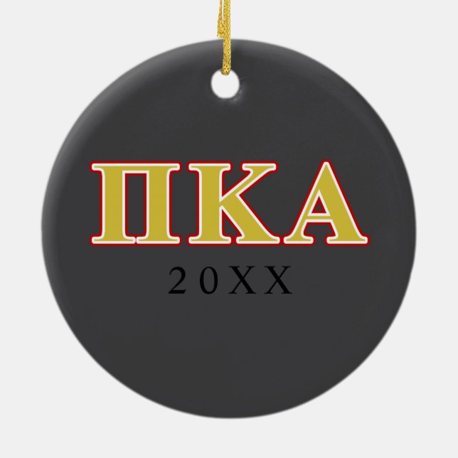 Pi Kappa Alpha Red and Gold Letters Ceramic Ornament (Back)