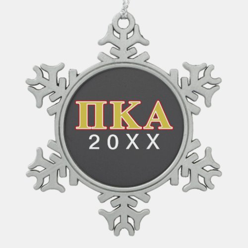 Pi Kappa Alpha Red and Gold Letters Snowflake Pewter Christmas Ornament