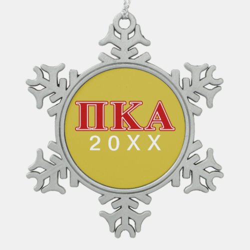 Pi Kappa Alpha Red Letters Snowflake Pewter Christmas Ornament