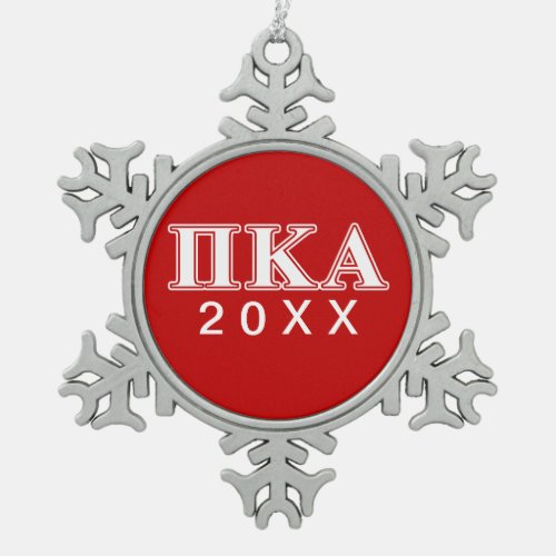 Pi kappa Alpha White and Red Letters Snowflake Pewter Christmas Ornament
