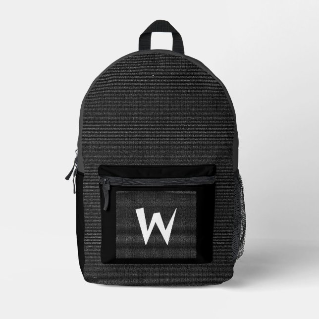 Pi Math Nerd Student Teacher Black Grey Monogram Printed Backpack (Front)