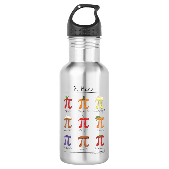 Pi Menu Cute Math Pi Day Green Water Bottle (Front)