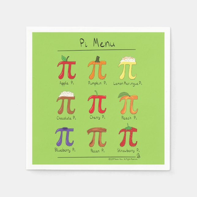 Pi Menu Cute Math Pi Day Party Napkins (Front)