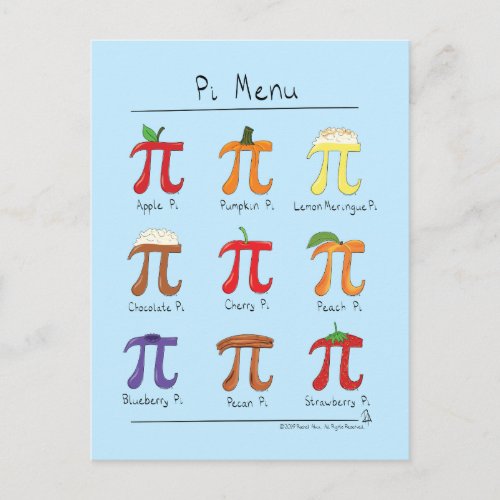 Pi Menu Cute Math Pi Day Postcard