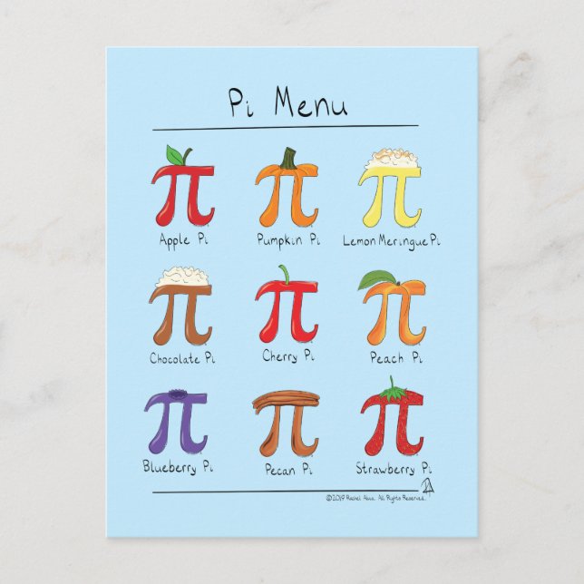 Pi Menu Cute Math Pi Day Postcard (Front)