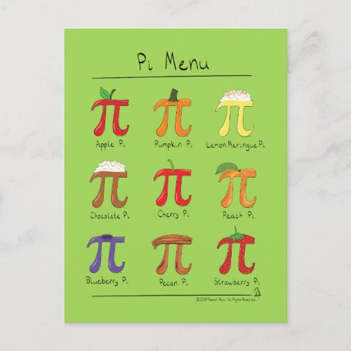 Pi Menu Cute Math Pi Day Postcard