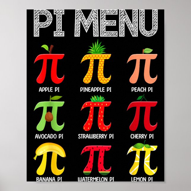 Pi Menu Fruit Happy Pi Day Math Teacher Pi Symbol  Poster (Front)