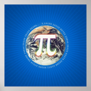 Pi Number on Earth Math Blue poster