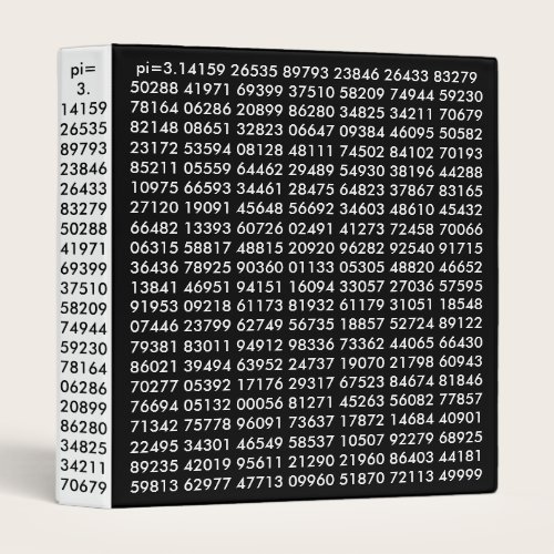 pi numbers, Math Love, 3 Ring Binder, Black White 3 Ring Binder