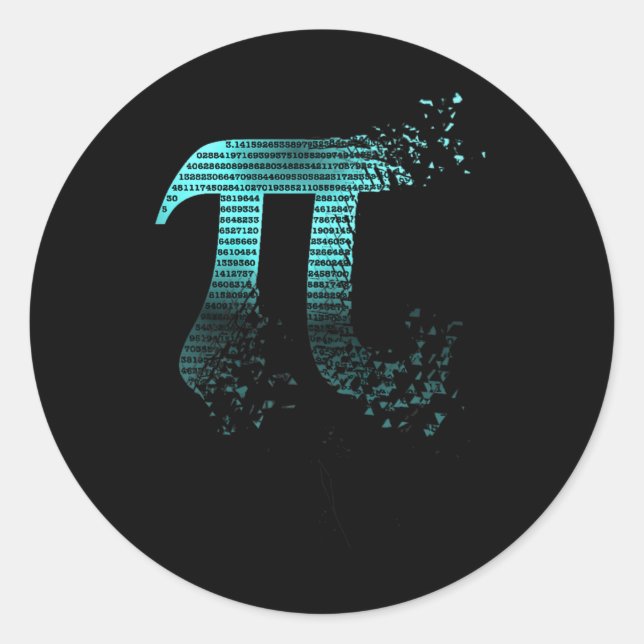 Pi Shattered Teal Designer Pi Day Premium  Classic Round Sticker (Front)