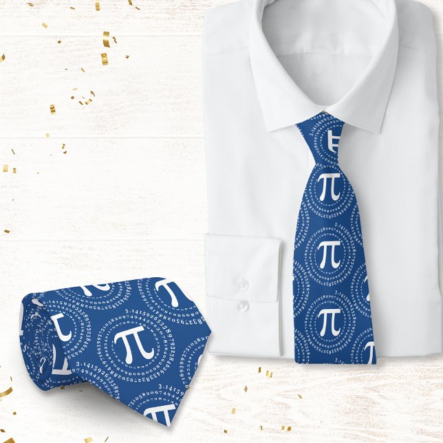 Pi Symbol 3.14 Number Spiral Pi Day Blue Neck Tie (Creator Uploaded)