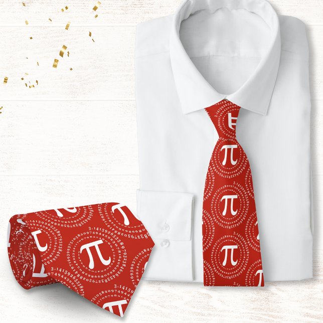 Pi Symbol 3.14 Number Spiral Pi Day Red Neck Tie (Creator Uploaded)