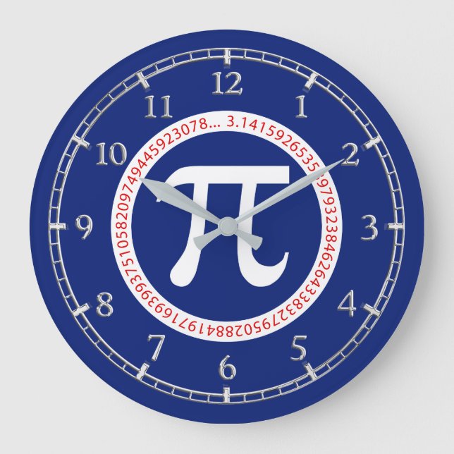 Pi Symbol in Circle on Navy Blue Dial on a Large Clock (Front)