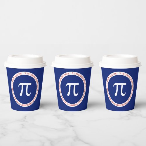 Pi Symbol in Circle on Navy Blue Paper Cups