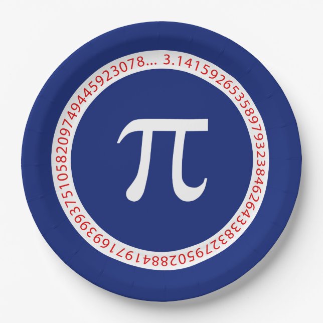 Pi Symbol in Circle on Navy Blue Paper Plates (Front)